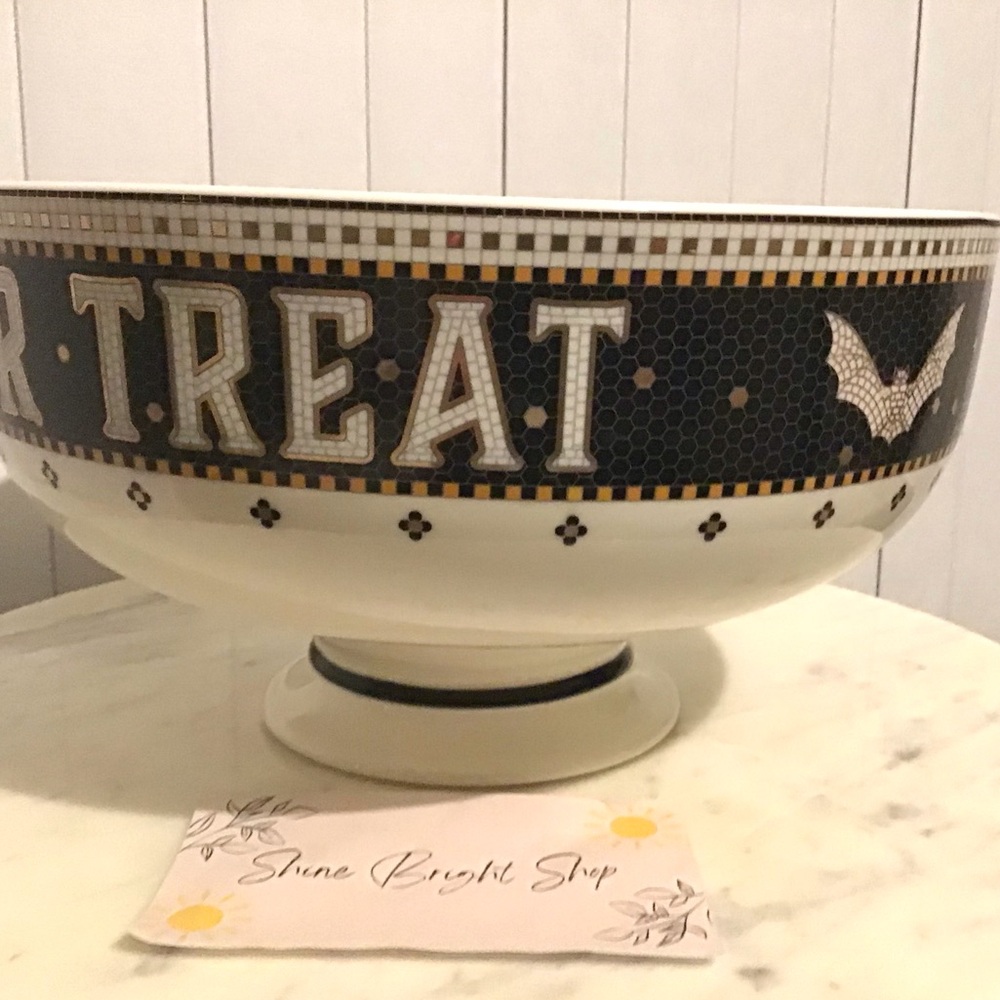 Anthropologie Bistro Tile Candy Bowl 24K Gold Decaled Stoneware Halloween NWT - Picture 11 of 14
